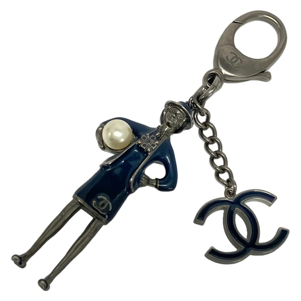 Chanel Bag Charm Navy Silver Cream